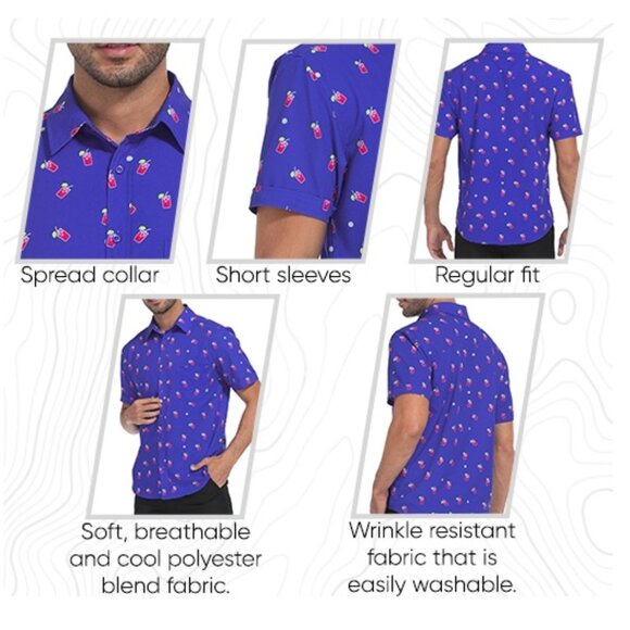 LRD Men's Novelty Casual Button Down Shirt Short Sleeve Dress Shirt - Picture 9 of 10